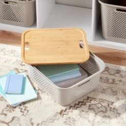 Bamboo Lid With Cutout Handles - Brightroomâ„¢: Decorative Storage Bins, Natural Brown, 14.72" X 12.52", No Assembly Required