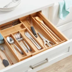 Natural 7 Compartment Drawer Organizer Brown - Brightroomâ„¢: Expandable Kitchen Utensils & Silverware Storage