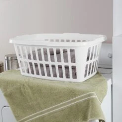 1.5bu Laundry Basket White - Brightroomâ„¢: Large Portable Clothes Hamper With Built-In Handles, 52.8L Capacity