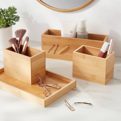 11.25" X 7" X 4.5" Modular Bamboo Vanity Organizer With Magnetic Strip - Brightroomâ„¢