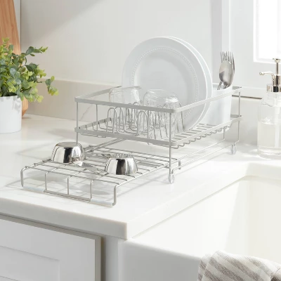 Space Saver Steel Dish Rack With Utensil Tray Matte Nickel - Brightroomâ„¢: Freestanding Expandable Dish Drying Rack