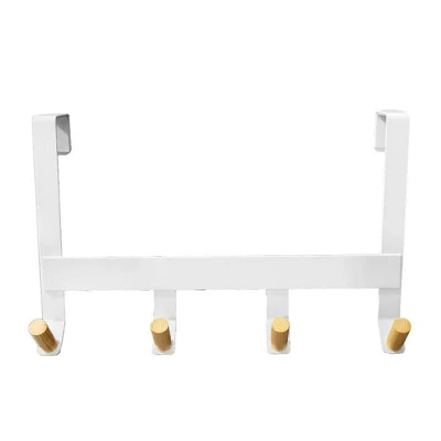 Mixed Material Over The Door 4 Hooks Rail Light Wood On Matte White - Brightroomâ„¢