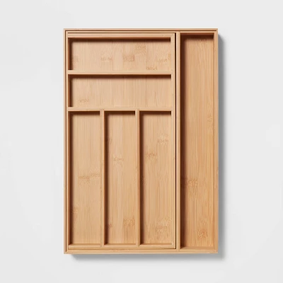 Natural 7 Compartment Drawer Organizer Brown - Brightroom™: Expandable Kitchen Utensils & Silverware Storage - Image 2