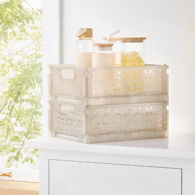 Rectangular Plastic Foldable Medium Crate Gray - Brightroomâ„¢