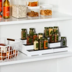 Shelf Expandable 3 Tier - Brightroomâ„¢: Freestanding Spice Rack Organizer, White Kitchen Storage For Pantry & Cabinet