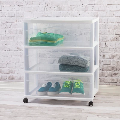 3 Drawer Wide Cart White - Brightroomâ„¢: Plastic Storage Drawers, Utility Cart With Casters, Portable Universal Storage - Image 2