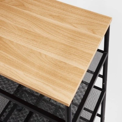 Narrow Metal Storage Cart With Wood Top Black - Brightroomâ„¢: Rolling Utility Cart With Casters & Fixed Shelves - Image 2