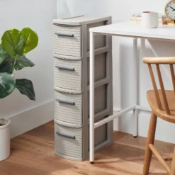 4 Drawer Skinny Tower Dark Gray - Brightroomâ„¢: Plastic Storage Drawers, Decorative Organizer, No Assembly Required