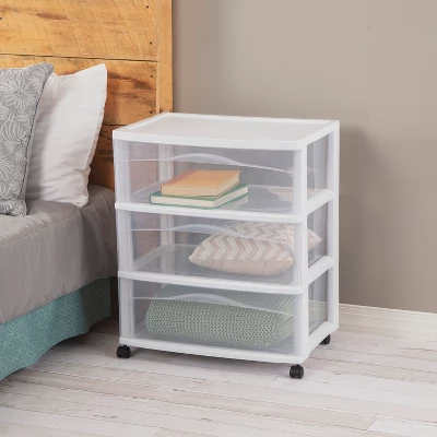 3 Drawer Wide Cart White - Brightroomâ„¢: Plastic Storage Drawers, Utility Cart With Casters, Portable Universal Storage - Image 4