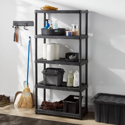 5 Tier Plastic Shelf Unit Black - Brightroomâ„¢: Utility Storage Shelving, 5 Open Shelves, 150 Lb Capacity, 73.5" Height