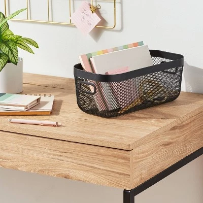 Metal Mesh Media Bin Black - Brightroomâ„¢: Steel Wire Basket With Handles, Rectangular Storage, 12.06" X 6.06" X 4.78"