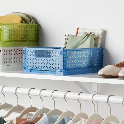 Rectangular Plastic Foldable Medium Crate Blue - Brightroomâ„¢