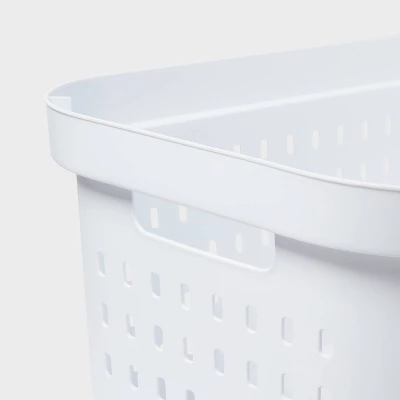 1.5bu Rectangle Modern Laundry Basket - Brightroomâ„¢: White Plastic Clothes Basket With Built-In Handles, Medium Size - Image 2