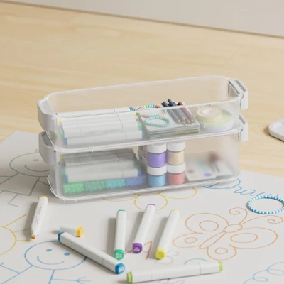 Click In Place 4.5qt Clear Slim Plastic Storage Bin With White Latch For Home And Office Organization - Brightroomâ„¢ - Image 7