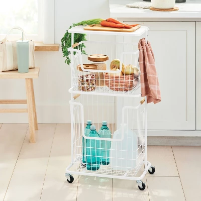 Wire Wood Basket Cart - White - Brightroomâ„¢