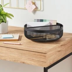 11" Metal Mesh Turn Table Black - Brightroomâ„¢: Portable Steel Storage & Organization Bin, No Assembly Required