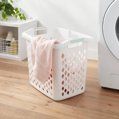 2.1bu Lamper White - Brightroomâ„¢: Plastic Clothes Hamper With Built-In Handles, Open-Top, 19.55 Volume Capacity