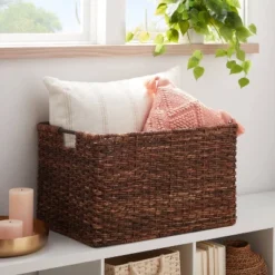 XL Woven Abaca Basket - Brightroomâ„¢: Handwoven Storage, Lacquered Finish, Rectangle Floor Crate, 22"x15"x13"