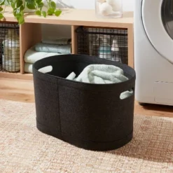 1.5bu Felt Laundry Basket Black - Brightroomâ„¢: Heavy Duty Clothes Basket, Polyester, 2 Handles, 3570 Volume