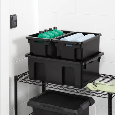 Medium Stackable Storage Bin - Brightroomâ„¢: Black Polypropylene Utility, 9.25 Volume, 22.79x15.98x8.39, Universal Storage