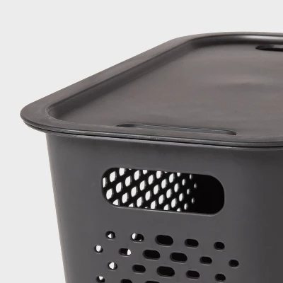 Narrow Medium Decorative Plastic Bin Black - Brightroomâ„¢: Modern Storage With Cut-Out Handles, 13" Cube Compatible - Image 2