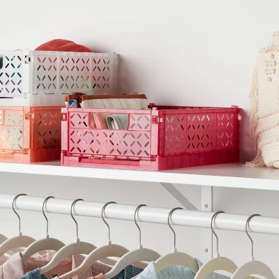 Rectangular Plastic Foldable Medium Crate Pink - Brightroomâ„¢