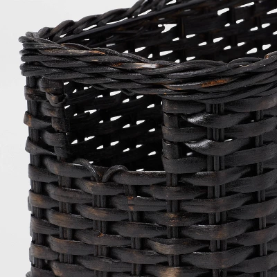Black Washed Woven Rattan Bin Small - Brightroomâ„¢: Decorative Rectangle Basket, 12"x6"x6", Air Dry Care - Image 2