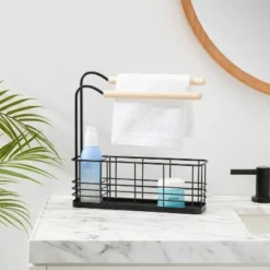 Wire Bath Caddy With Wood Hangbars Black - Brightroomâ„¢