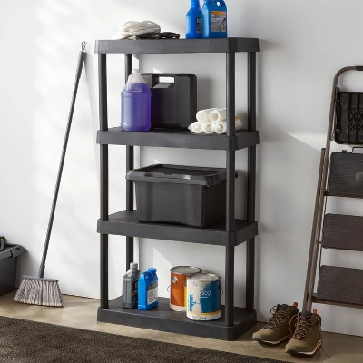 4 Tier Plastic Shelf Unit Black - Brightroomâ„¢: Utility Storage Shelves, 55.8" Height, 70 Lbs Capacity, Freestanding