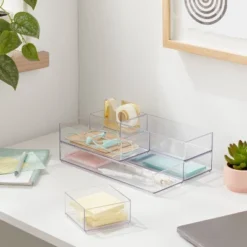Acrylic Desk Drawer Organizer Clear - Brightroom™: Office & Stationery Holder, 20% Recycled Plastic, 12"x8"x4"