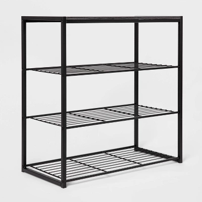 4 Tier Shoe Rack Black Metal With Black Oak Wood - Brightroomâ„¢ - Image 2