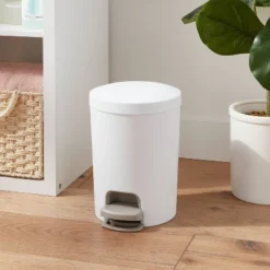 1.6gal Round Step Trash Can - Brightroomâ„¢: Compact Pedal-Operated Lid, Small Bathroom Bin, Textured White Finish