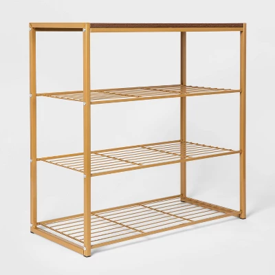4 Tier Shoe Rack Brass With Walnut Wood - Brightroomâ„¢ - Image 2