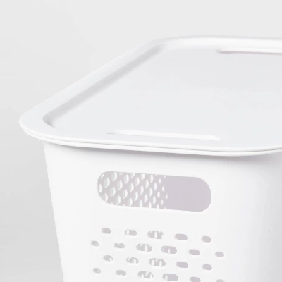 Narrow Large Decorative Plastic Bin White - Brightroomâ„¢: Modern Storage With Cut-Out Handles, 13" Cube Compatible - Image 2