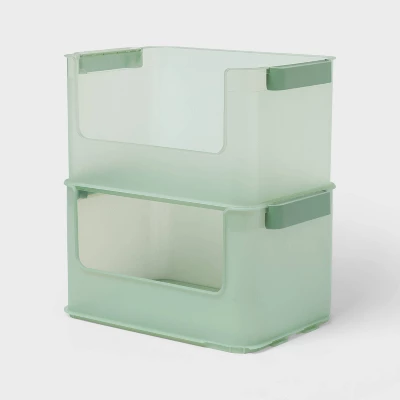 Click In Place 20.7qt Open Front Plastic Storage Bin For Home And Office Organization Green Tint - Brightroomâ„¢ - Image 3