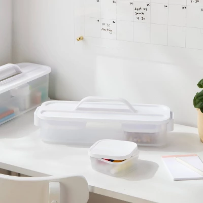Click In Place Slim Lid With Handle For Plastic Storage Bins Home And Office Organization White- Brightroomâ„¢