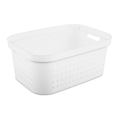 1.5bu Rectangle Modern Laundry Basket - Brightroomâ„¢: White Plastic Clothes Basket With Built-In Handles, Medium Size - Image 3