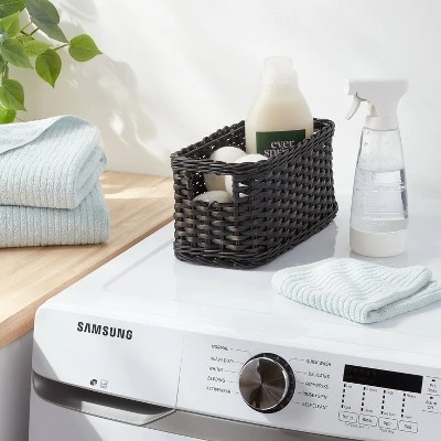 Black Washed Woven Rattan Bin Small - Brightroomâ„¢: Decorative Rectangle Basket, 12"x6"x6", Air Dry Care