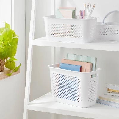Narrow Large Decorative Plastic Bin White - Brightroomâ„¢: Modern Storage With Cut-Out Handles, 13" Cube Compatible