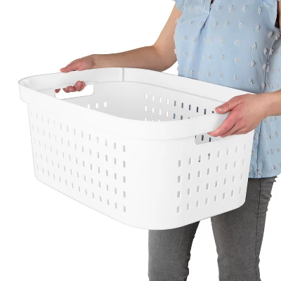 1.5bu Rectangle Modern Laundry Basket - Brightroomâ„¢: White Plastic Clothes Basket With Built-In Handles, Medium Size - Image 5