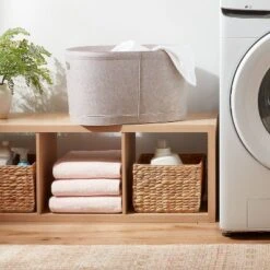 1.5bu Felt Laundry Basket Oatmeal - Brightroomâ„¢: Heavy Duty Clothes Basket With Handles, Polyester, 3570 Volume
