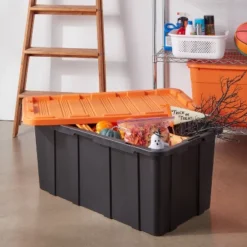38gal Halloween Heavy Duty Storage Tote Orange Lid - Brightroomâ„¢