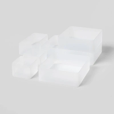 6pc Plastic Drawer Organizer Clear - Brightroomâ„¢: Desk & Office Organization Set, Clear Desk Drawer Organizers - Image 2