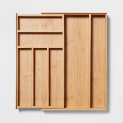 Natural 7 Compartment Drawer Organizer Brown - Brightroom™: Expandable Kitchen Utensils & Silverware Storage - Image 3