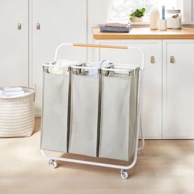 Rolling Triple Sorter - Brightroomâ„¢: Multicolor Laundry Hamper With Wheels, Polyester & Steel Frame, 3 Sorter Bags