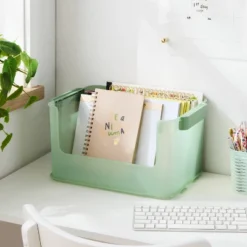 Click In Place 20.7qt Open Front Plastic Storage Bin For Home And Office Organization Green Tint - Brightroomâ„¢