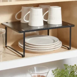 Metal Stacking Shelf With Powder Coated Finish Black - Brightroomâ„¢: Stackable Kitchen Storage Organizer, Shelf Riser