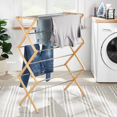 Rubber Wood And Stainless Steel Drying Rack - Brightroomâ„¢