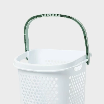 BR Rolling Hamper White With Daydream Green Handles - Brightroomâ„¢ - Image 2