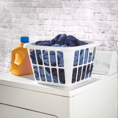 1.25bu Laundry Basket White - Brightroomâ„¢: Plastic Clothes Hamper With Built-In Handles, Medium Size, Portable Storage